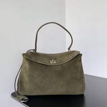 Balenciaga Rodeo Medium Handbag in green suede, aged-silver hardware 2025 78972 (JM-250926099)