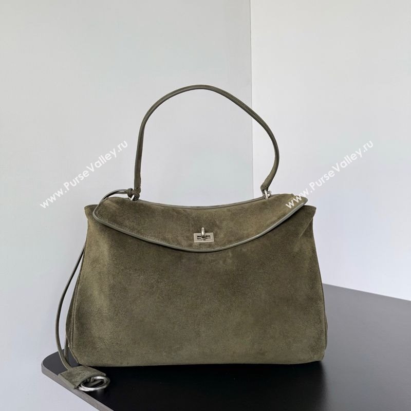Balenciaga Rodeo Medium Handbag in green suede, aged-silver hardware 2025 78972 (JM-250926099)