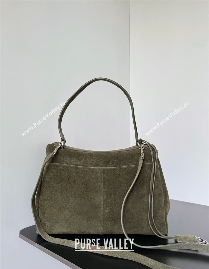Balenciaga Rodeo Medium Handbag in green suede, aged-silver hardware 2025 78972 (JM-250926099)