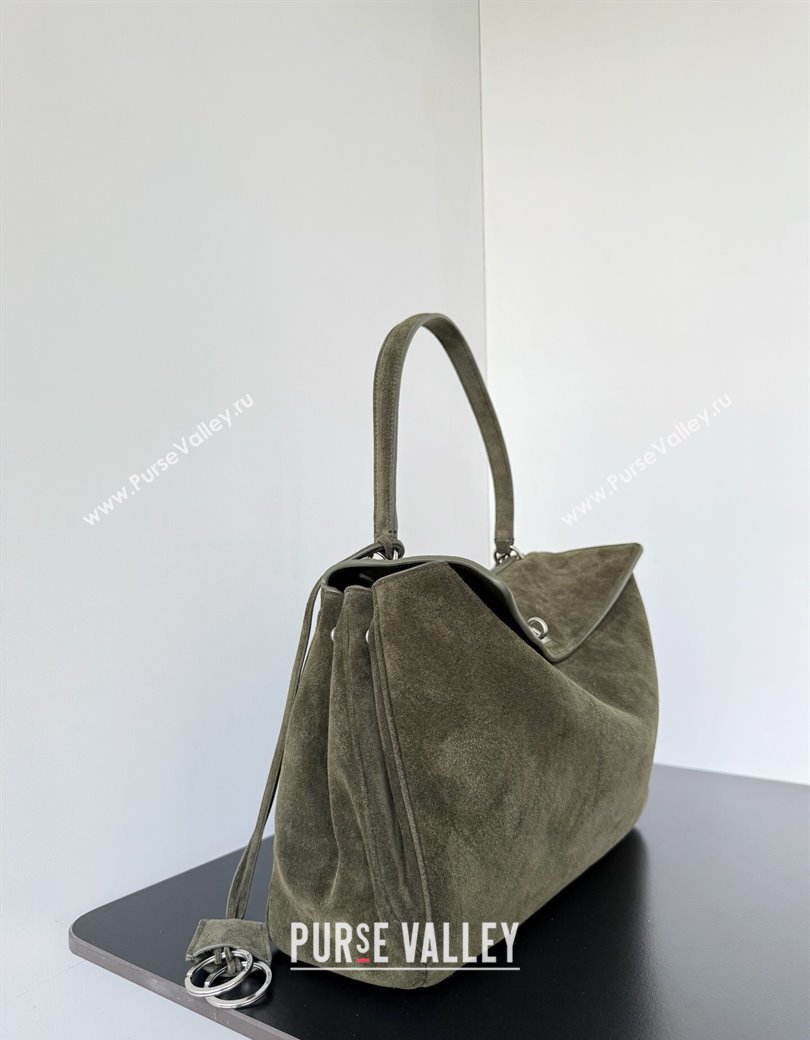 Balenciaga Rodeo Medium Handbag in green suede, aged-silver hardware 2025 78972 (JM-250926099)