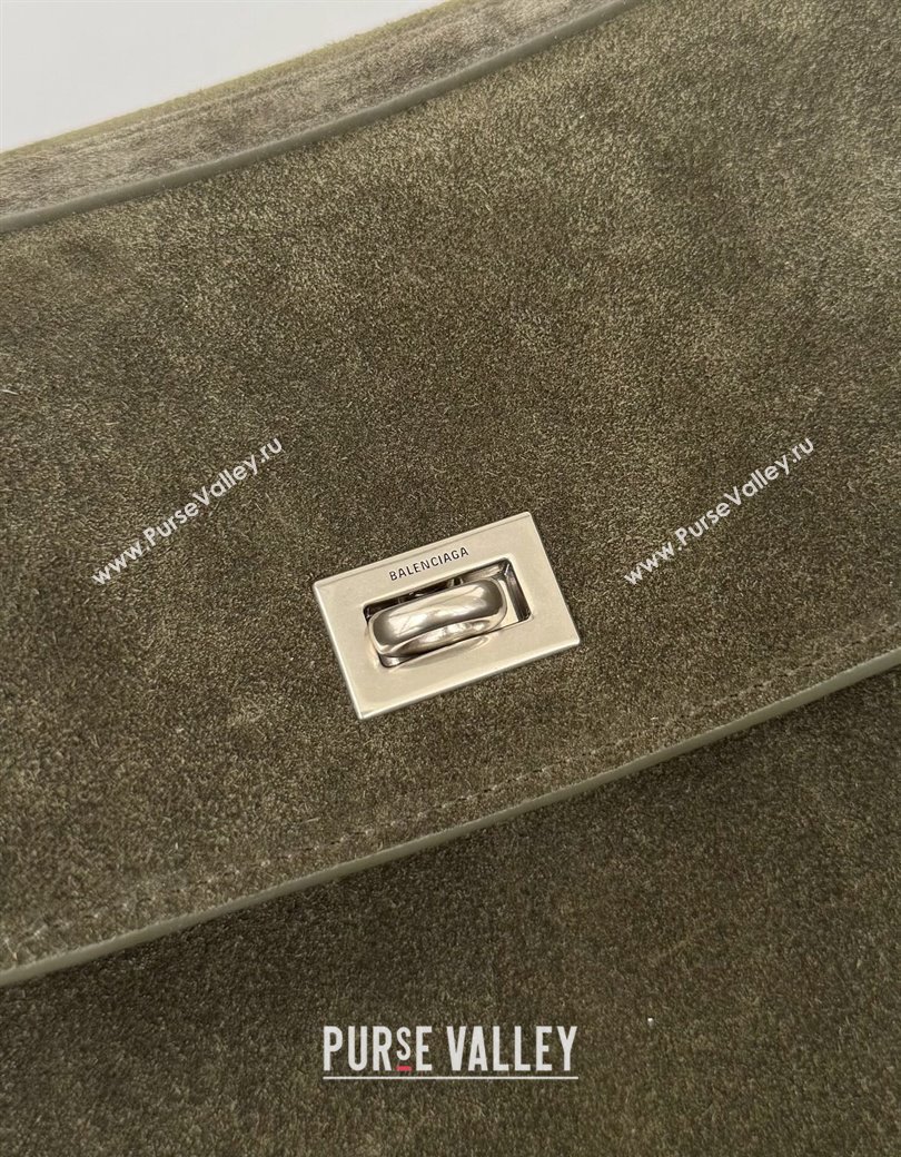 Balenciaga Rodeo Medium Handbag in green suede, aged-silver hardware 2025 78972 (JM-250926099)