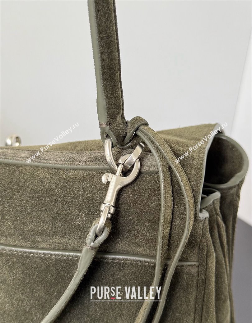 Balenciaga Rodeo Medium Handbag in green suede, aged-silver hardware 2025 78972 (JM-250926099)
