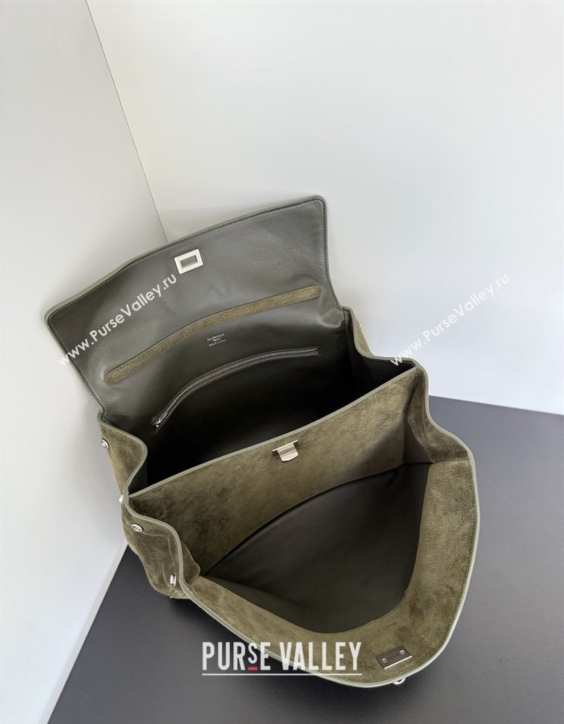 Balenciaga Rodeo Medium Handbag in green suede, aged-silver hardware 2025 78972 (JM-250926099)