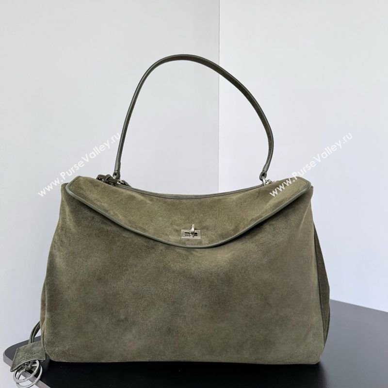 Balenciaga Rodeo Large Handbag in green suede, aged-silver hardware 2025 78972 (JM-250926100)