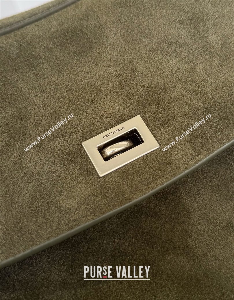 Balenciaga Rodeo Large Handbag in green suede, aged-silver hardware 2025 78972 (JM-250926100)