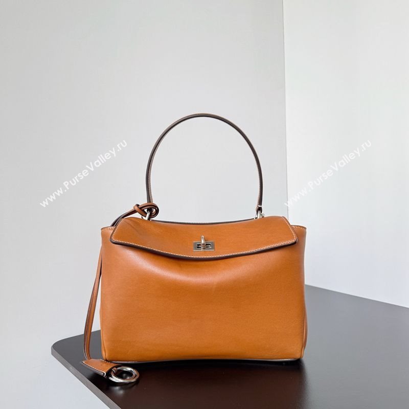 Balenciaga Rodeo Small Handbag in brown yellow smooth calfskin, aged-silver hardware 2025 78972 (JM-250926102)