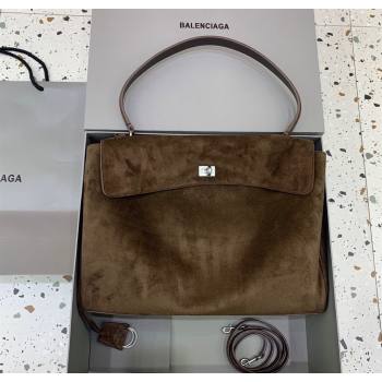 Balenciaga Rodeo Large Handbag in suede, aged-silver hardware Dark Coffee Brown 2025 78972 (JM-250926084)