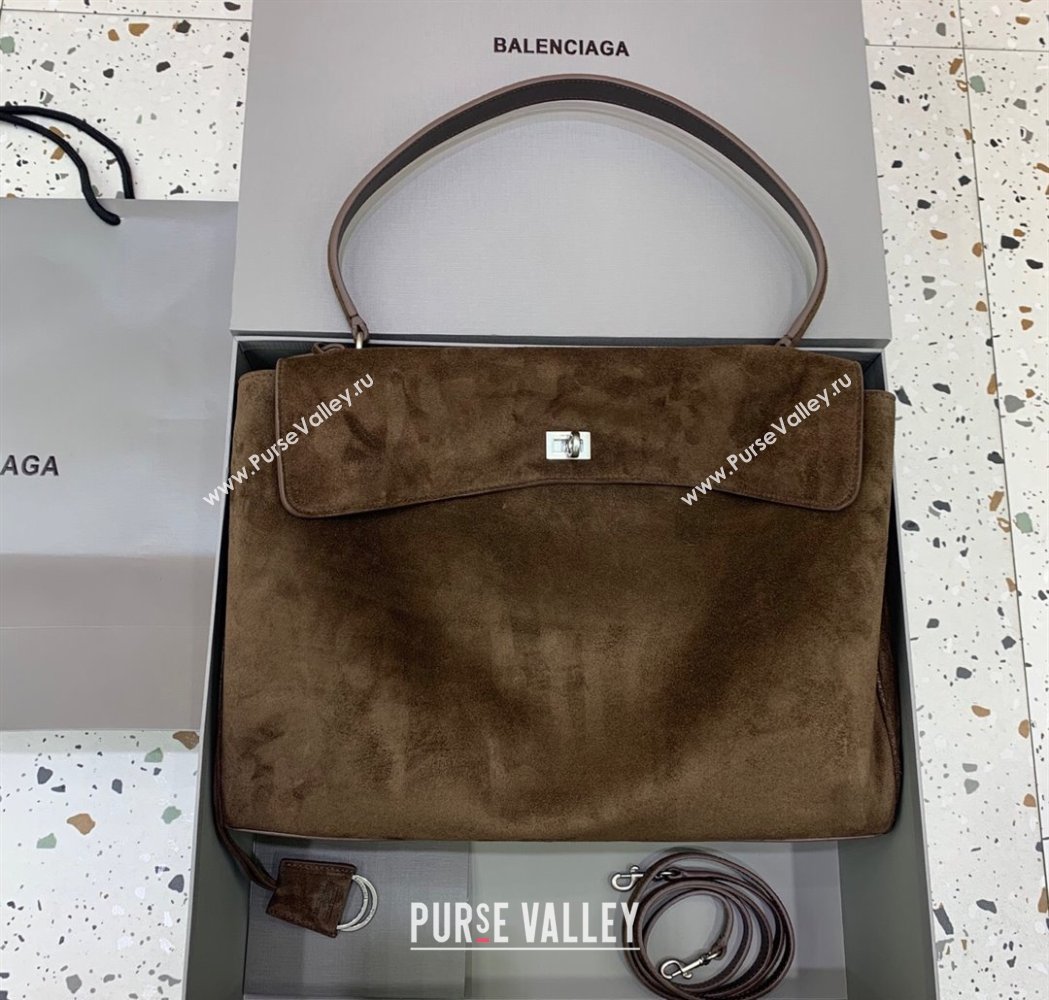 Balenciaga Rodeo Large Handbag in suede, aged-silver hardware Dark Coffee Brown 2025 78972 (JM-250926084)
