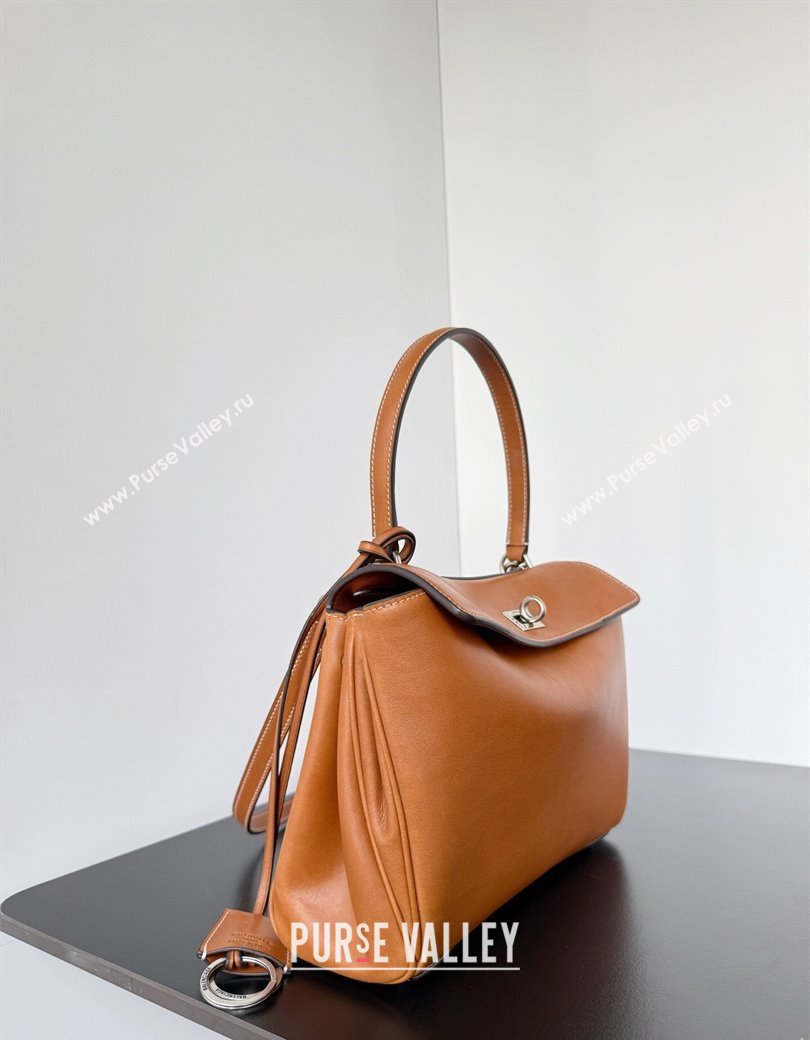 Balenciaga Rodeo Small Handbag in brown yellow smooth calfskin, aged-silver hardware 2025 78972 (JM-250926102)