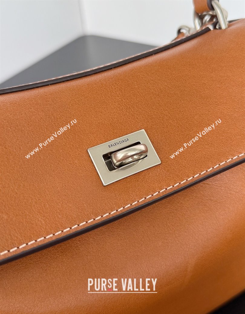 Balenciaga Rodeo Small Handbag in brown yellow smooth calfskin, aged-silver hardware 2025 78972 (JM-250926102)