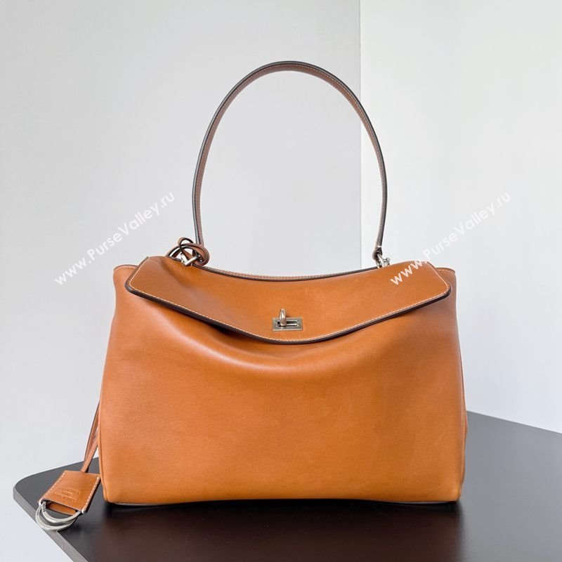 Balenciaga Rodeo Medium Handbag in brown yellow smooth calfskin, aged-silver hardware 2025 78972 (JM-250926103)