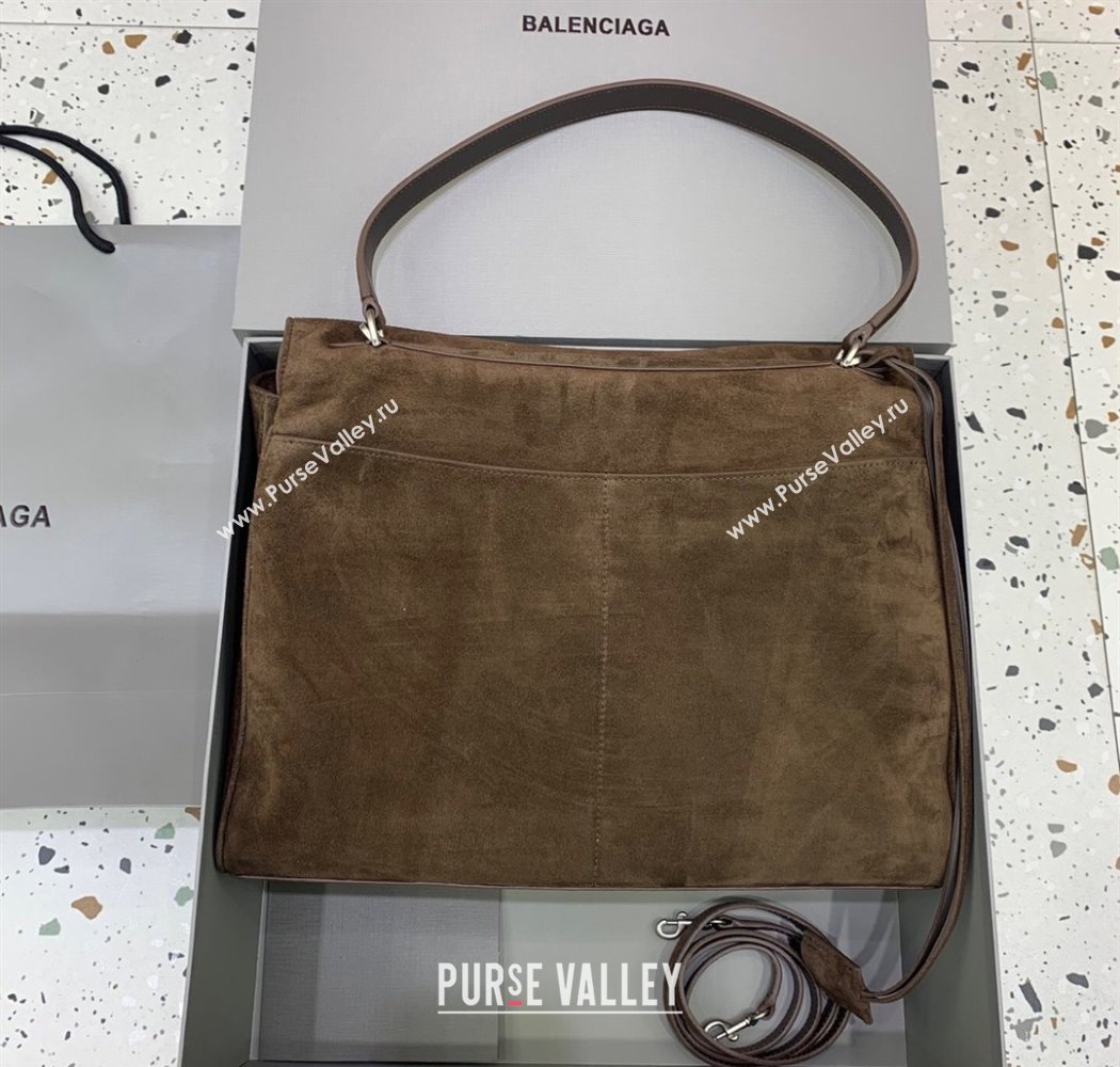 Balenciaga Rodeo Large Handbag in suede, aged-silver hardware Dark Coffee Brown 2025 78972 (JM-250926084)
