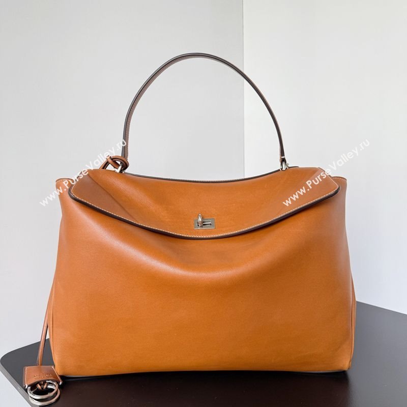 Balenciaga Rodeo Large Handbag in brown yellow smooth calfskin, aged-silver hardware 2025 78972 (JM-250926104)