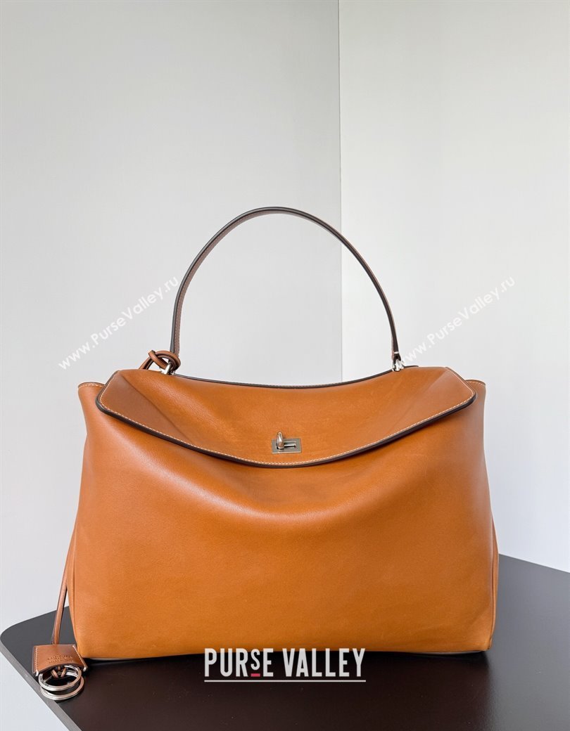 Balenciaga Rodeo Large Handbag in brown yellow smooth calfskin, aged-silver hardware 2025 78972 (JM-250926104)
