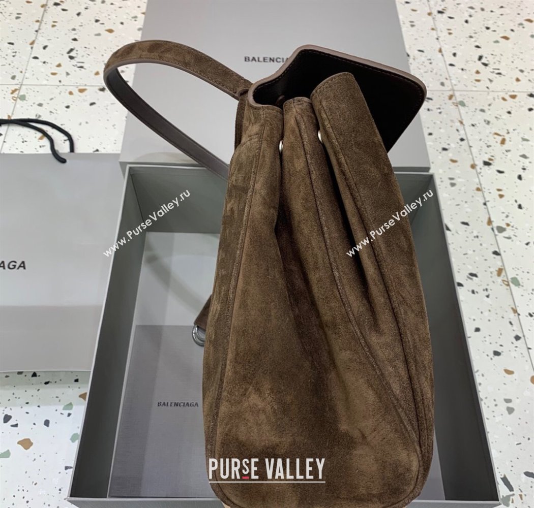 Balenciaga Rodeo Large Handbag in suede, aged-silver hardware Dark Coffee Brown 2025 78972 (JM-250926084)