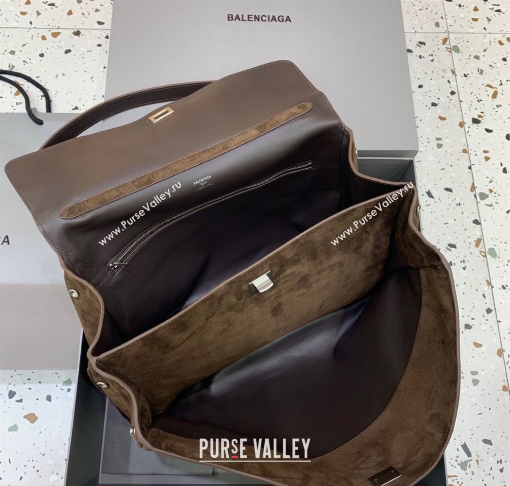 Balenciaga Rodeo Large Handbag in suede, aged-silver hardware Dark Coffee Brown 2025 78972 (JM-250926084)
