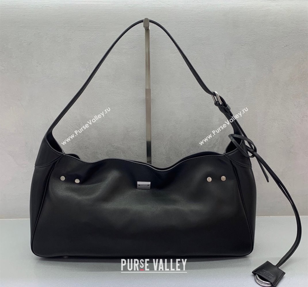 Balenciaga Bel Air Medium Shoulder Bag in black smooth calfskin, aged-silver hardware 2025 (JM-250926082)