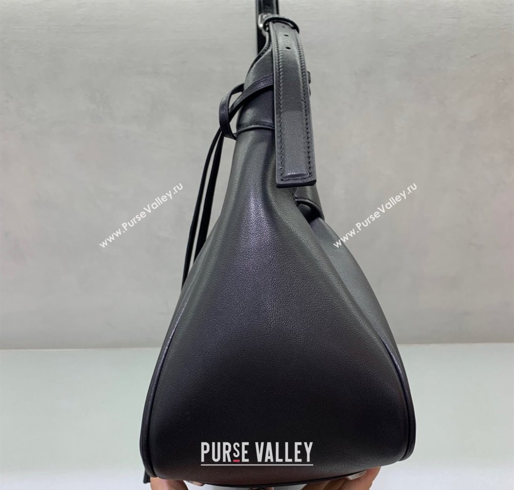 Balenciaga Bel Air Medium Shoulder Bag in black smooth calfskin, aged-silver hardware 2025 (JM-250926082)