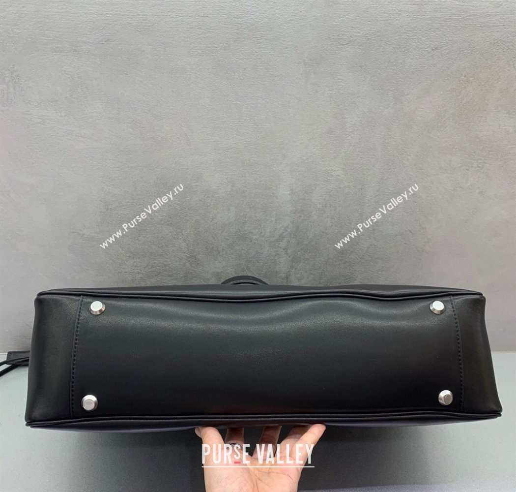 Balenciaga Bel Air Medium Shoulder Bag in black smooth calfskin, aged-silver hardware 2025 (JM-250926082)