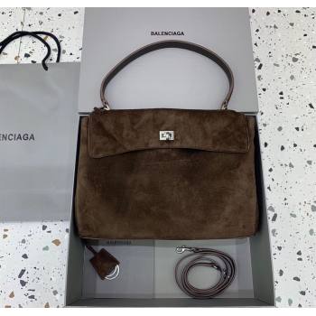 Balenciaga Rodeo Medium Handbag in suede, aged-silver hardware Dark Coffee Brown 2025 78972 (JM-250926085)