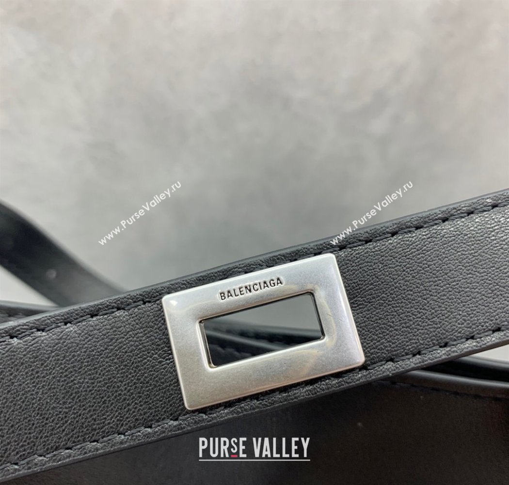Balenciaga Bel Air Medium Shoulder Bag in black smooth calfskin, aged-silver hardware 2025 (JM-250926082)