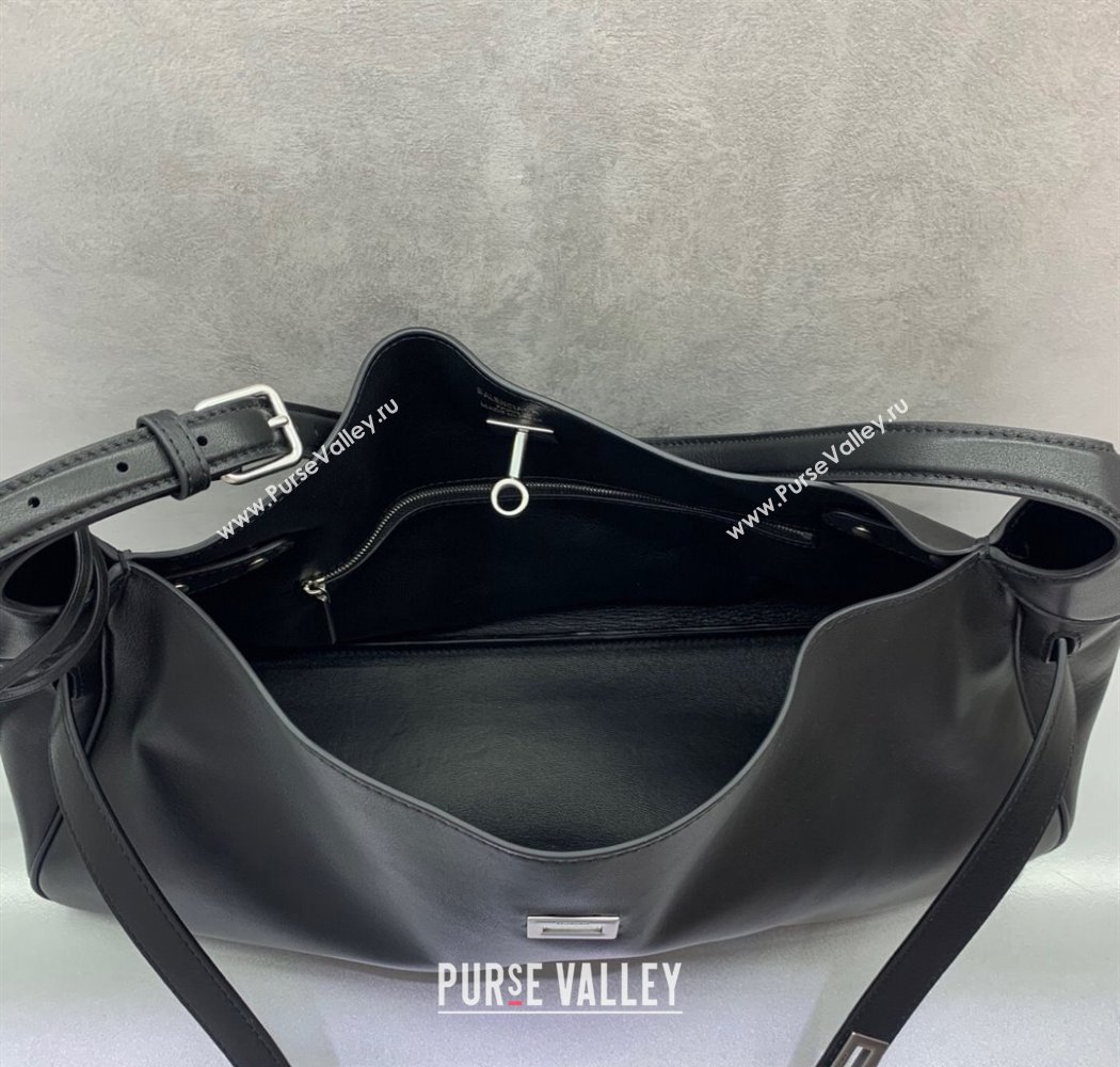 Balenciaga Bel Air Medium Shoulder Bag in black smooth calfskin, aged-silver hardware 2025 (JM-250926082)