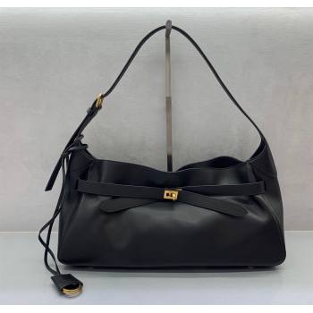 Balenciaga Bel Air Medium Shoulder Bag in black smooth calfskin, aged-gold hardware 2025 (JM-250926083)