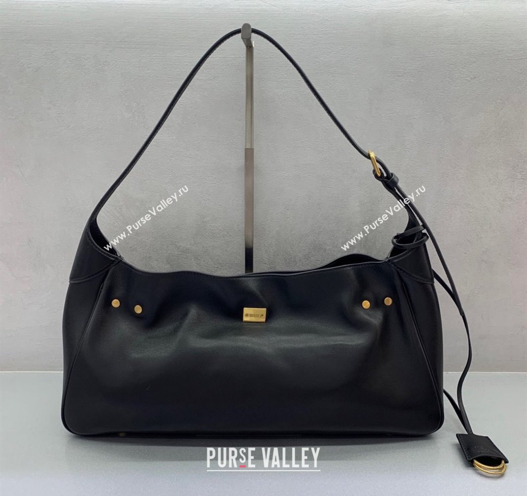 Balenciaga Bel Air Medium Shoulder Bag in black smooth calfskin, aged-gold hardware 2025 (JM-250926083)