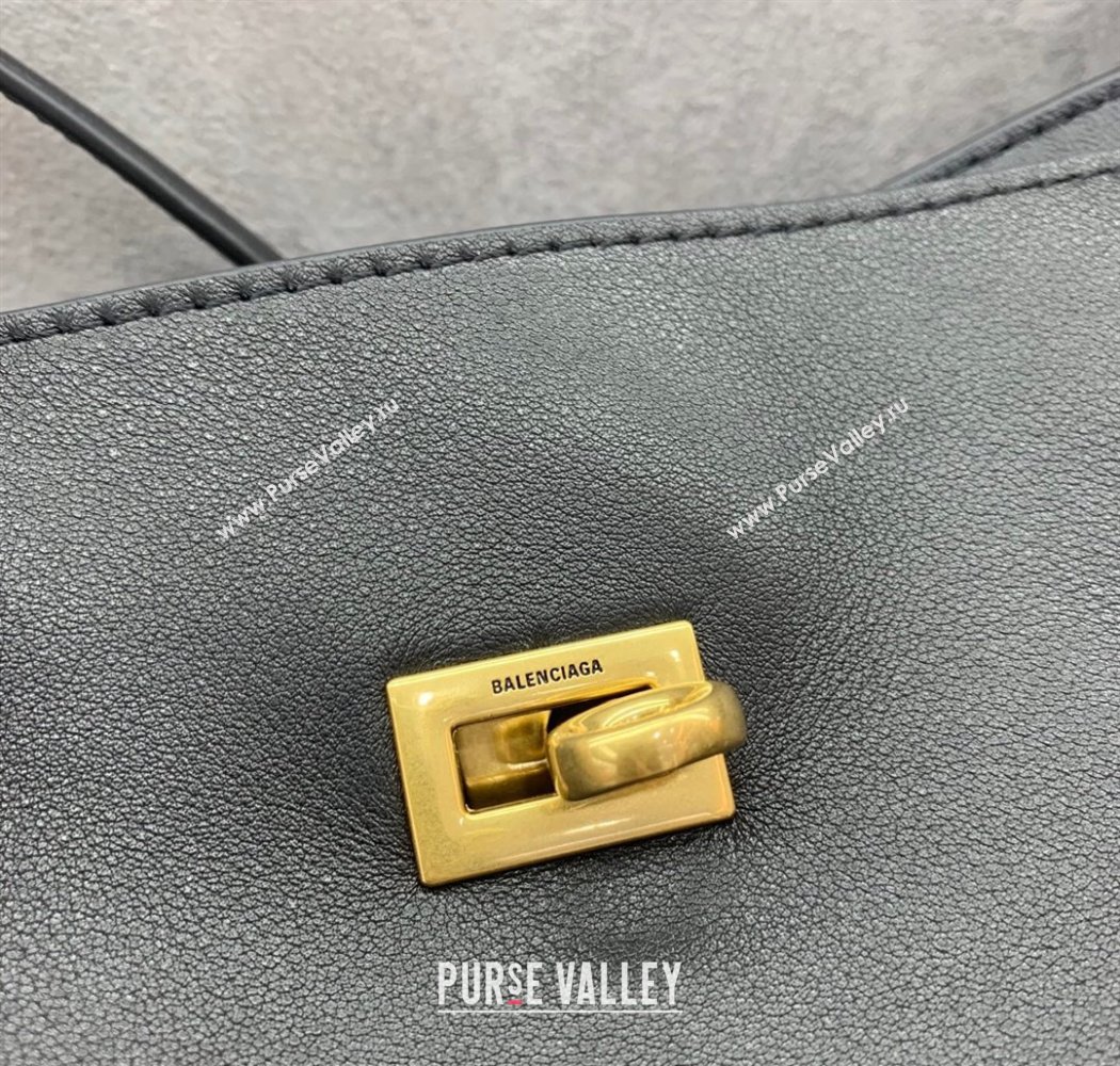 Balenciaga Bel Air Medium Shoulder Bag in black smooth calfskin, aged-gold hardware 2025 (JM-250926083)