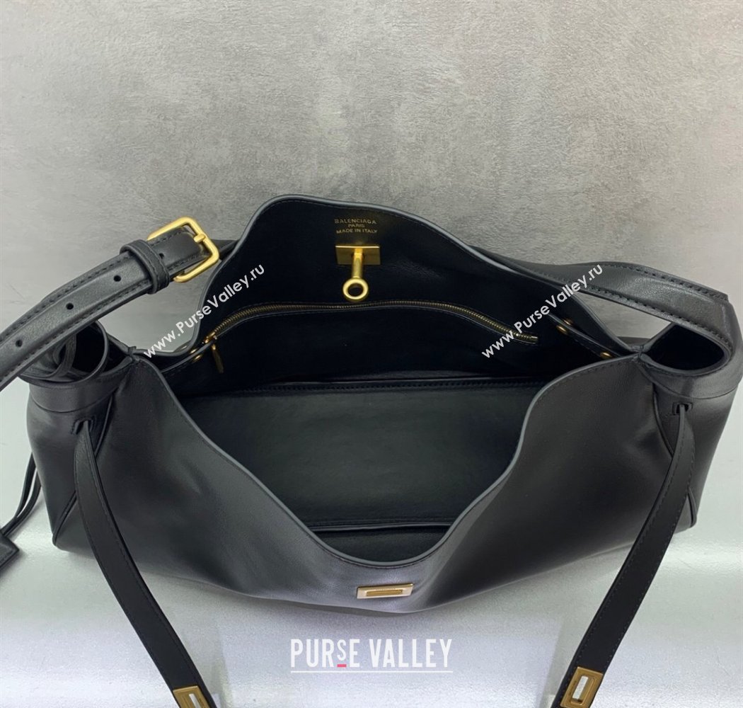 Balenciaga Bel Air Medium Shoulder Bag in black smooth calfskin, aged-gold hardware 2025 (JM-250926083)