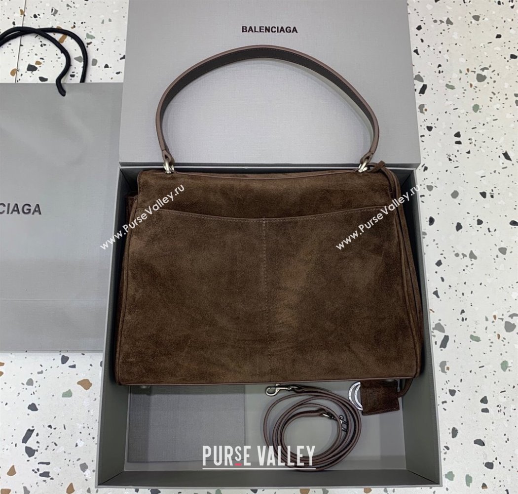 Balenciaga Rodeo Medium Handbag in suede, aged-silver hardware Dark Coffee Brown 2025 78972 (JM-250926085)