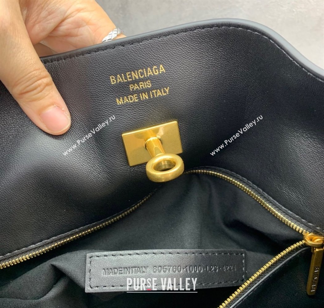 Balenciaga Bel Air Medium Shoulder Bag in black smooth calfskin, aged-gold hardware 2025 (JM-250926083)