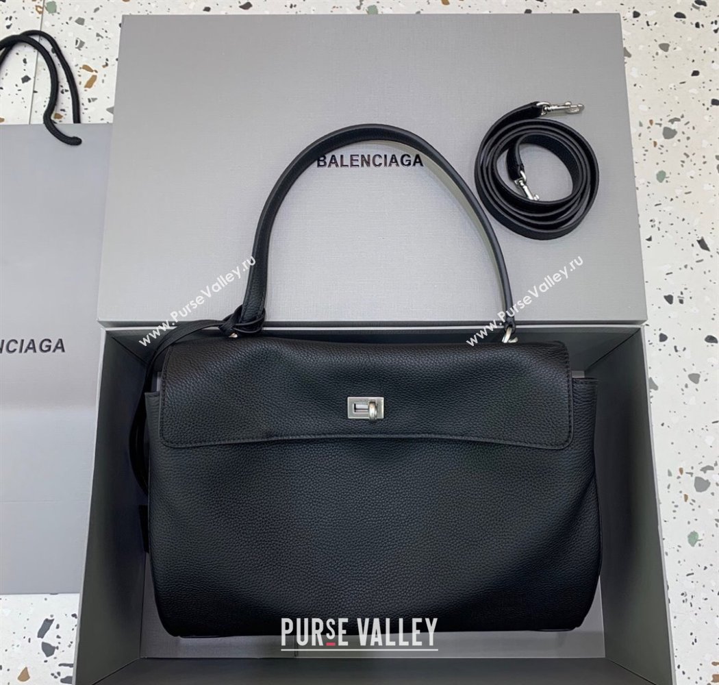 Balenciaga Rodeo Medium Handbag in black grained calfskin leather, aged-silver hardware 2025 78972 (JM-250926106)