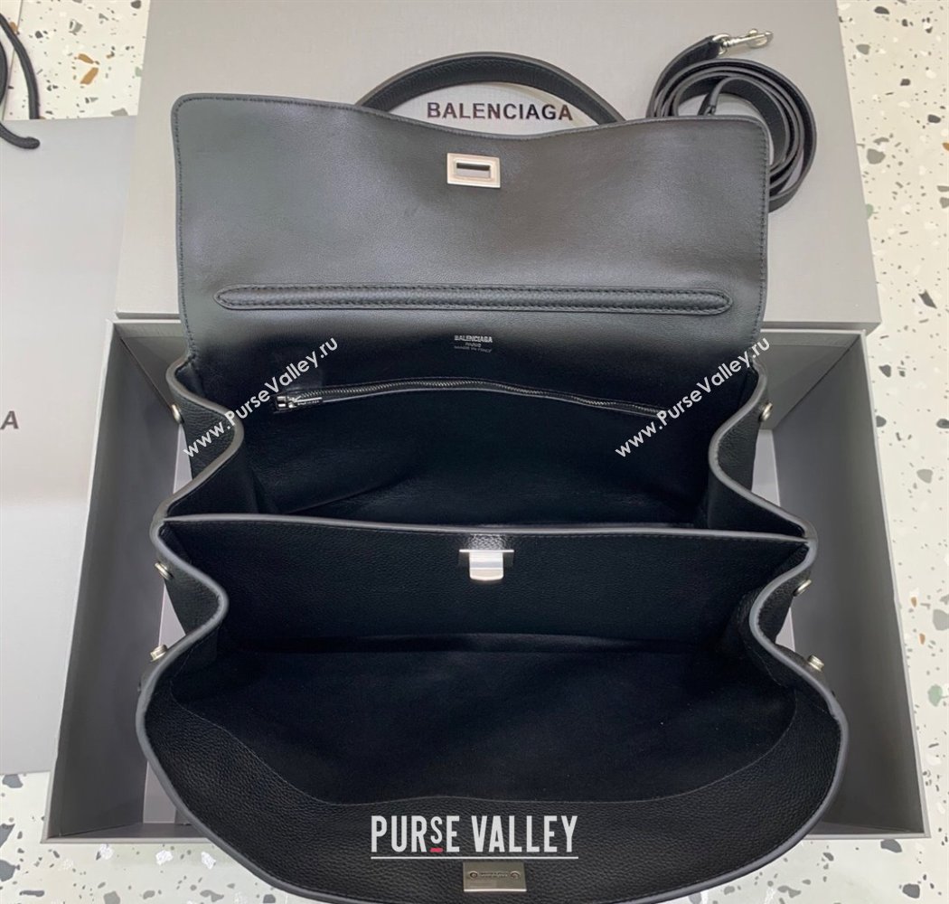 Balenciaga Rodeo Medium Handbag in black grained calfskin leather, aged-silver hardware 2025 78972 (JM-250926106)