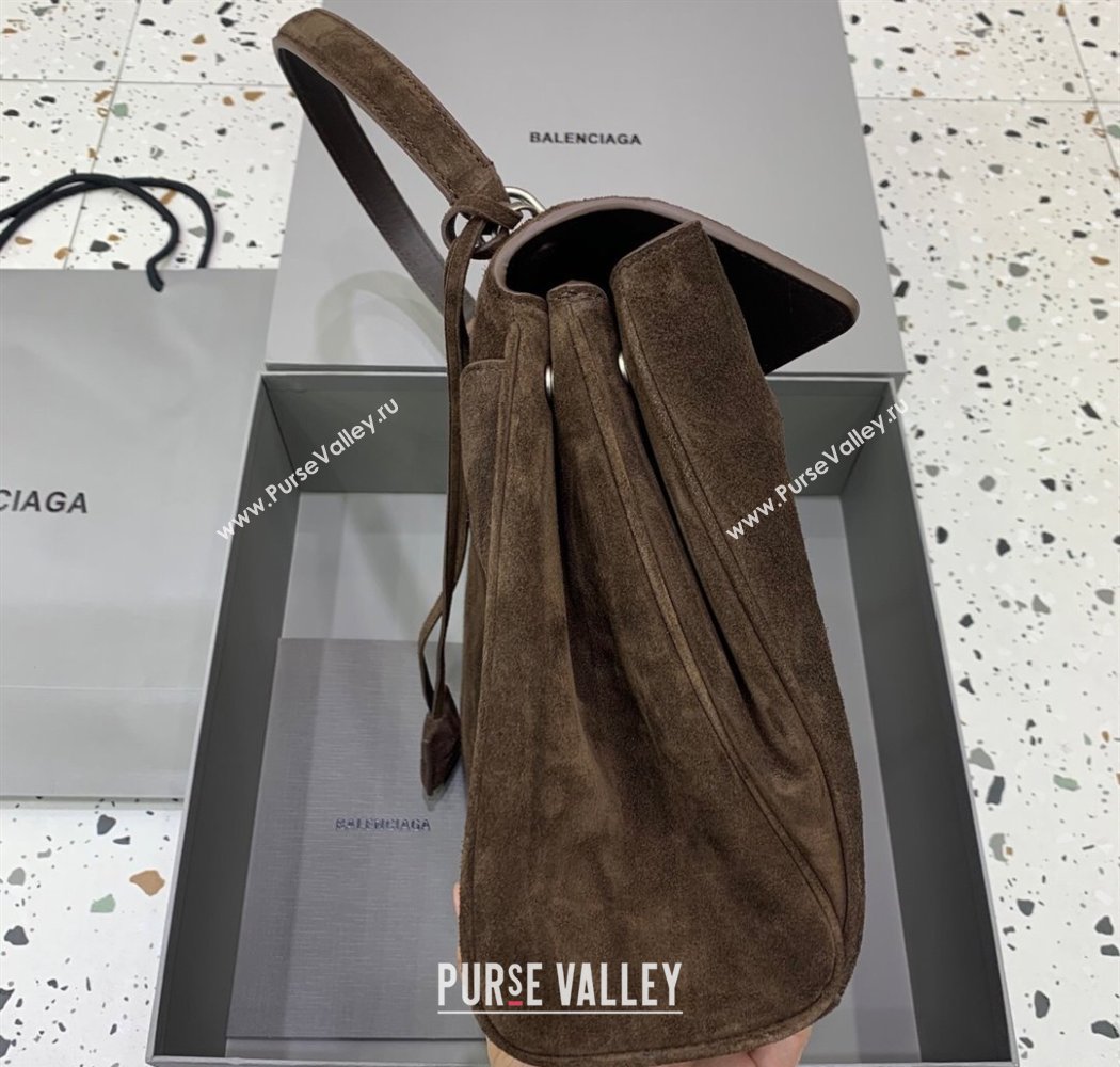 Balenciaga Rodeo Medium Handbag in suede, aged-silver hardware Dark Coffee Brown 2025 78972 (JM-250926085)