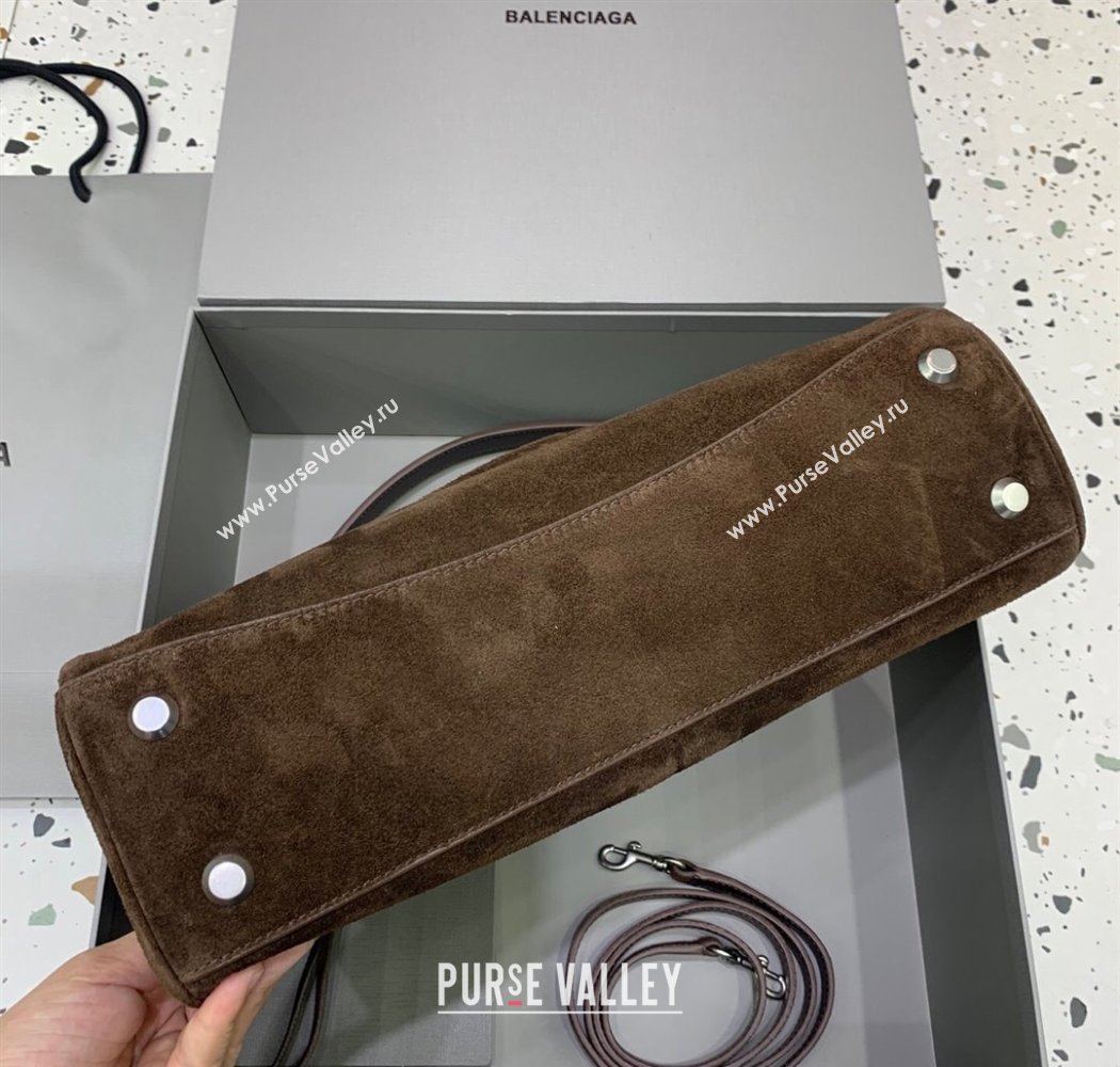 Balenciaga Rodeo Medium Handbag in suede, aged-silver hardware Dark Coffee Brown 2025 78972 (JM-250926085)