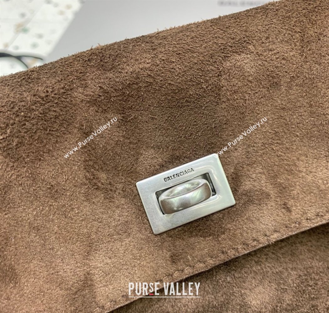 Balenciaga Rodeo Medium Handbag in suede, aged-silver hardware Dark Coffee Brown 2025 78972 (JM-250926085)