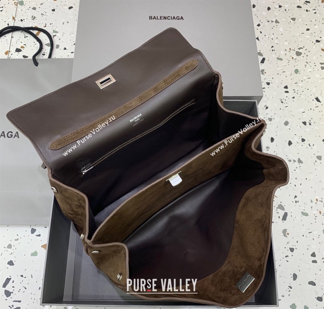 Balenciaga Rodeo Medium Handbag in suede, aged-silver hardware Dark Coffee Brown 2025 78972 (JM-250926085)