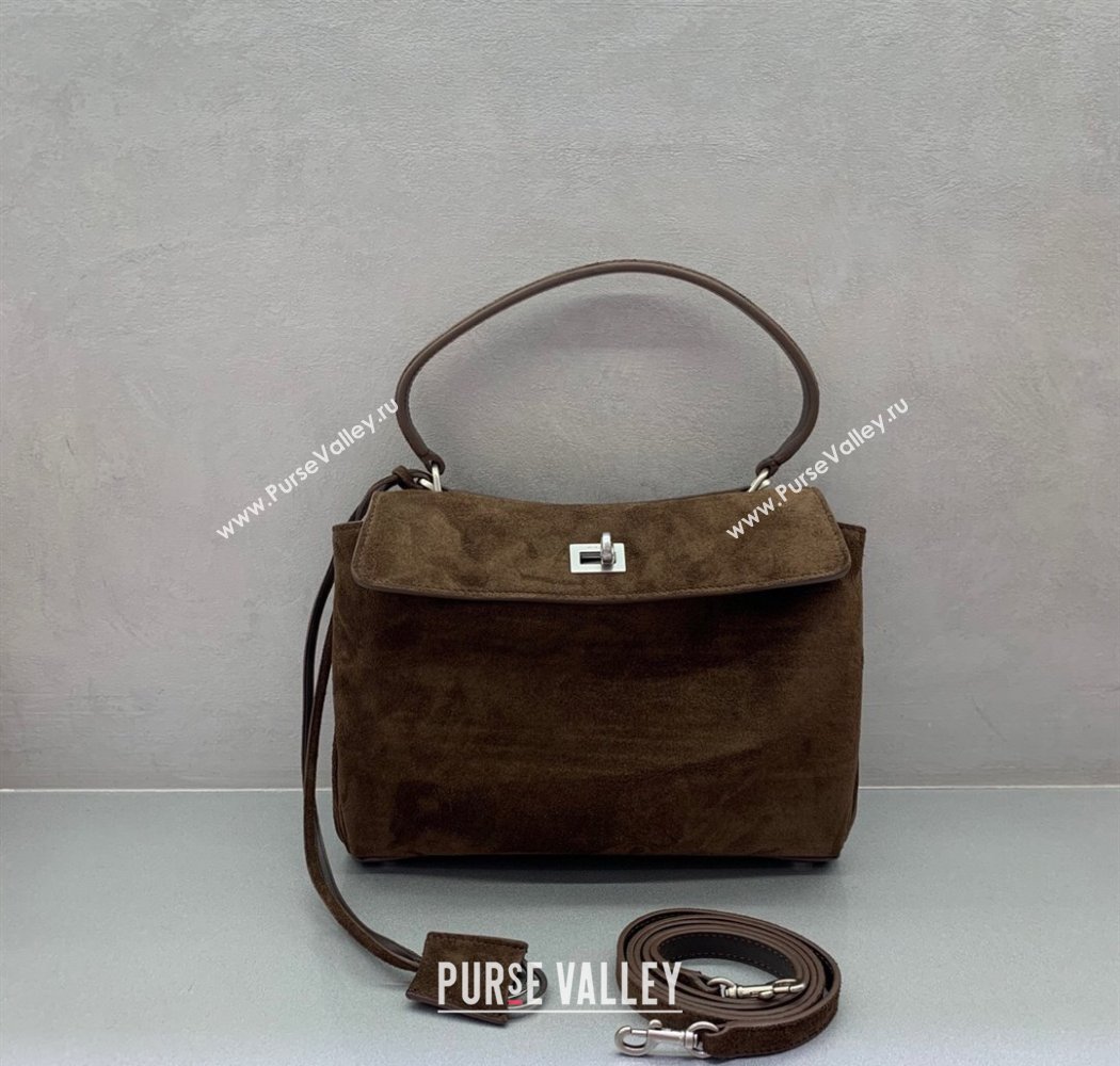 Balenciaga Rodeo Small Handbag in suede, aged-silver hardware Dark Coffee Brown 2025 78972 (JM-250926086)