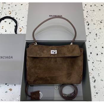 Balenciaga Rodeo Small Handbag in suede, aged-silver hardware Dark Coffee Brown 2025 78972 (JM-250926086)