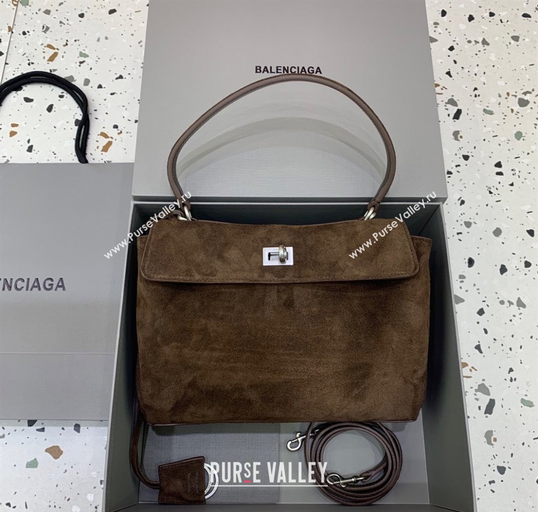Balenciaga Rodeo Small Handbag in suede, aged-silver hardware Dark Coffee Brown 2025 78972 (JM-250926086)