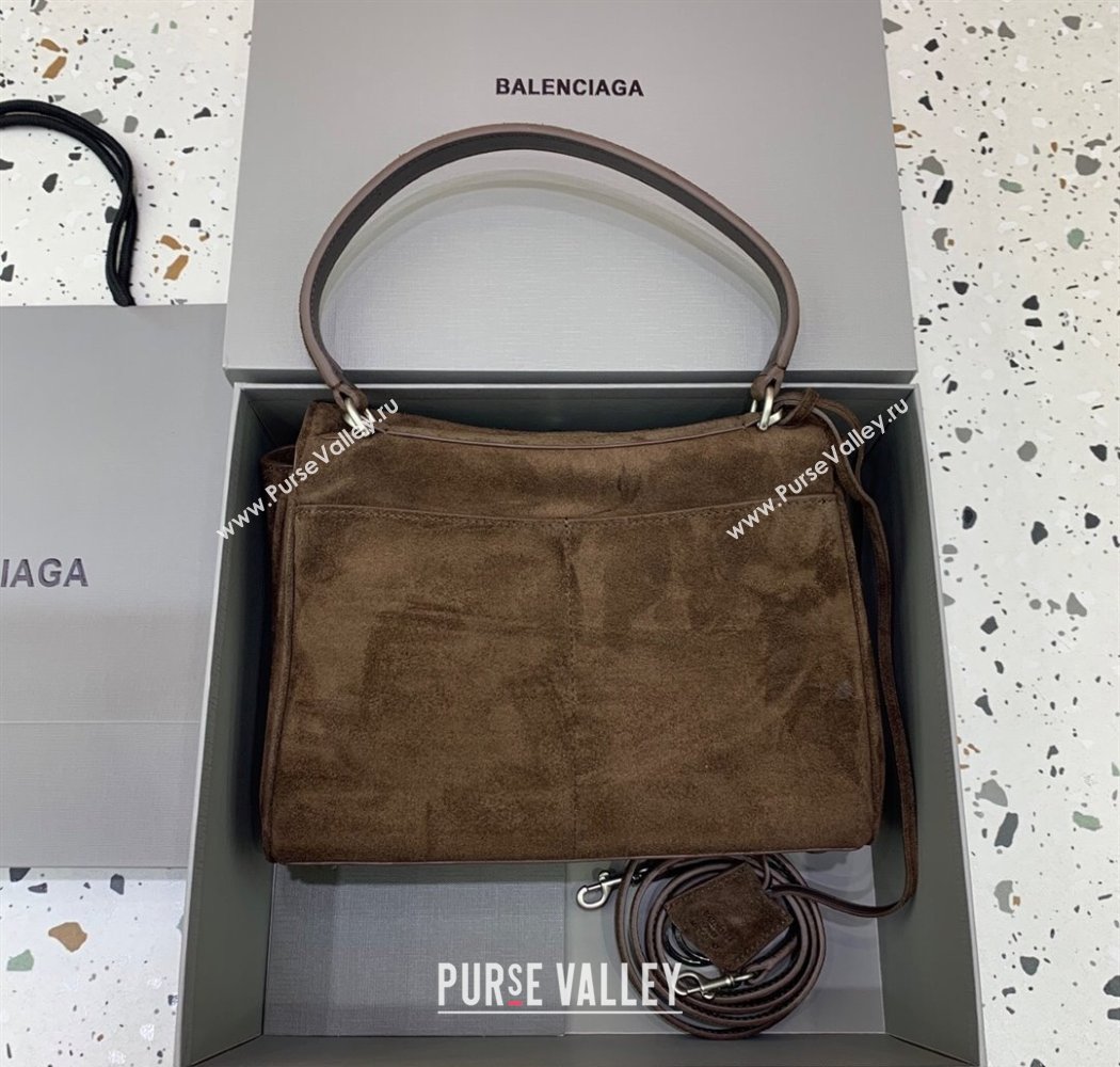 Balenciaga Rodeo Small Handbag in suede, aged-silver hardware Dark Coffee Brown 2025 78972 (JM-250926086)