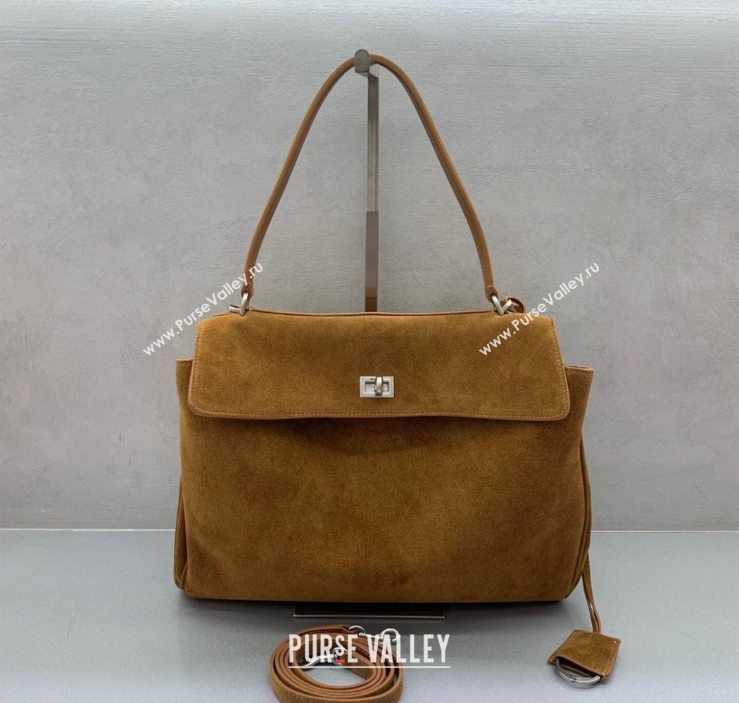 Balenciaga Rodeo Medium Handbag in suede, aged-silver hardware Camel Brown 2025 78972 (JM-250926087)