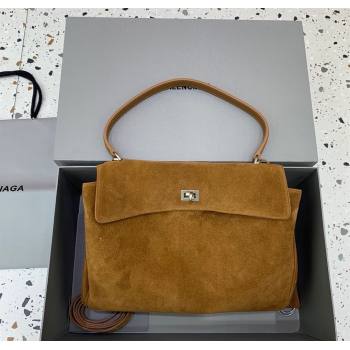 Balenciaga Rodeo Medium Handbag in suede, aged-silver hardware Camel Brown 2025 78972 (JM-250926087)