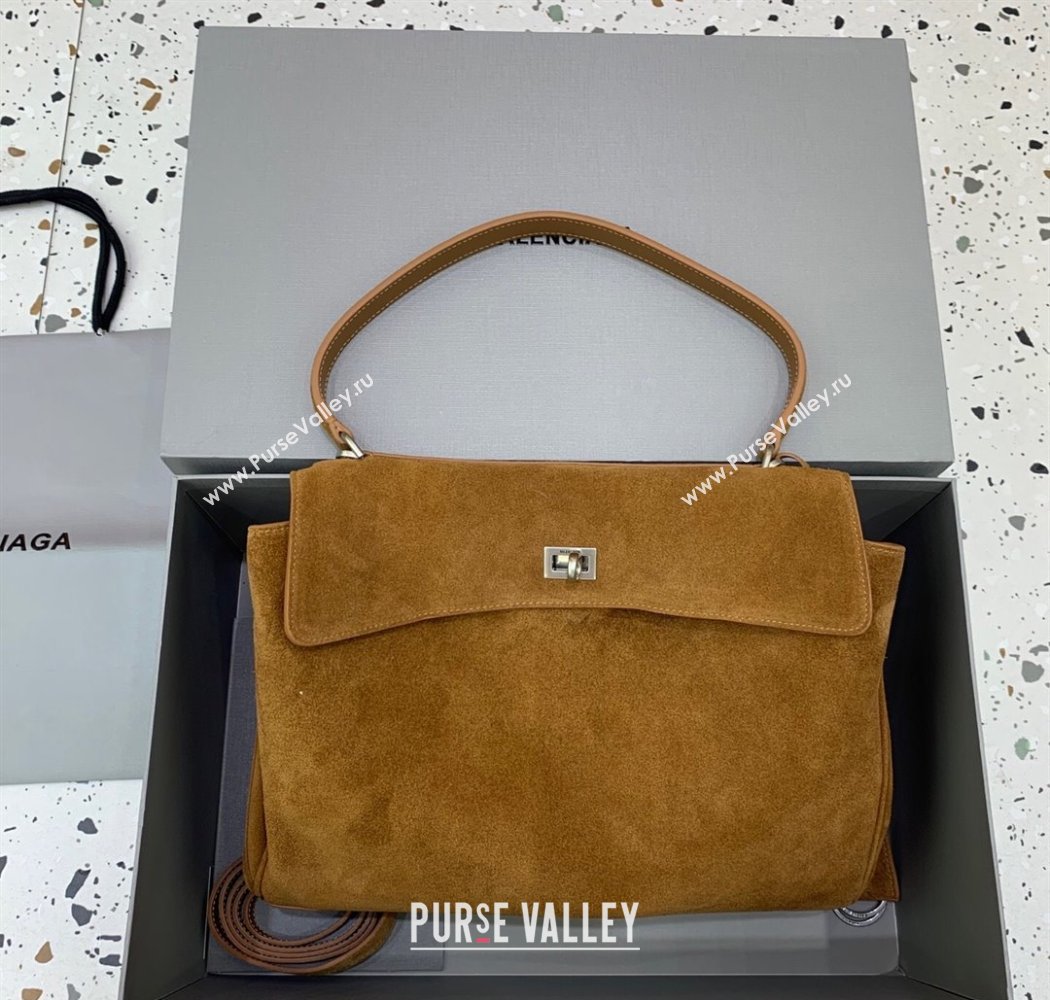 Balenciaga Rodeo Medium Handbag in suede, aged-silver hardware Camel Brown 2025 78972 (JM-250926087)