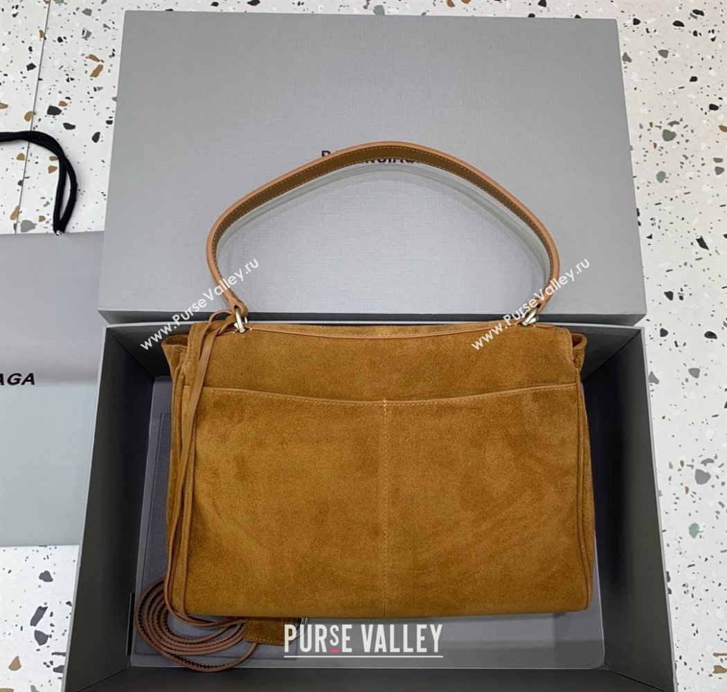 Balenciaga Rodeo Medium Handbag in suede, aged-silver hardware Camel Brown 2025 78972 (JM-250926087)