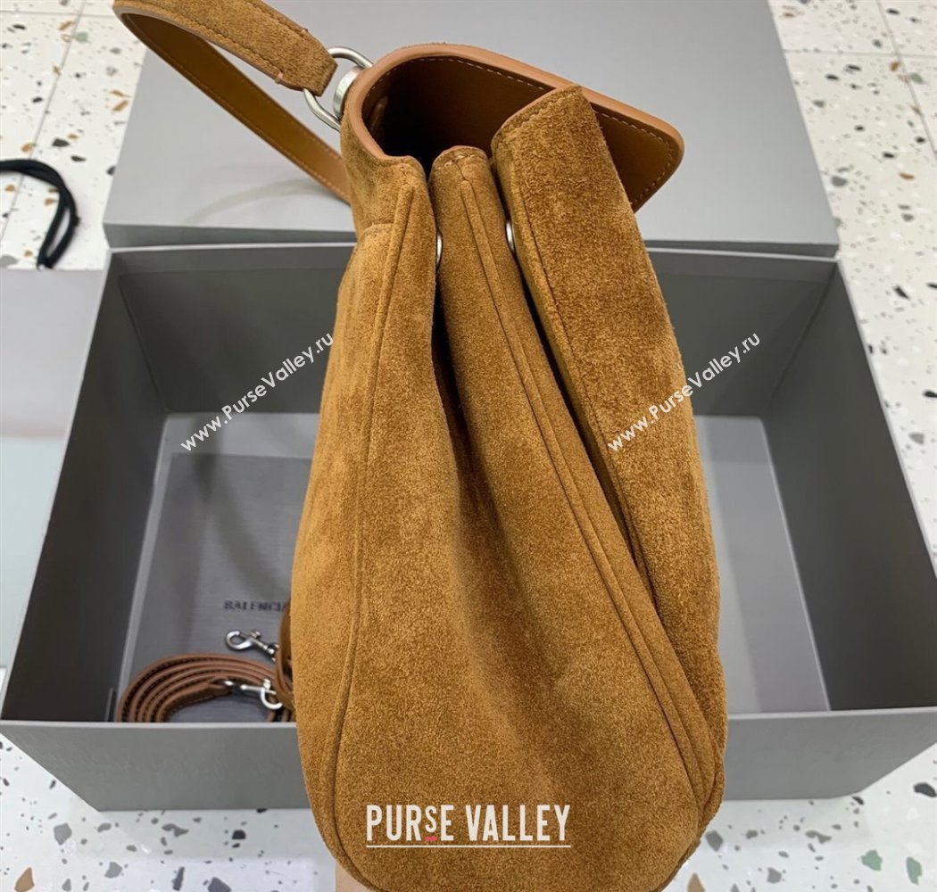 Balenciaga Rodeo Medium Handbag in suede, aged-silver hardware Camel Brown 2025 78972 (JM-250926087)