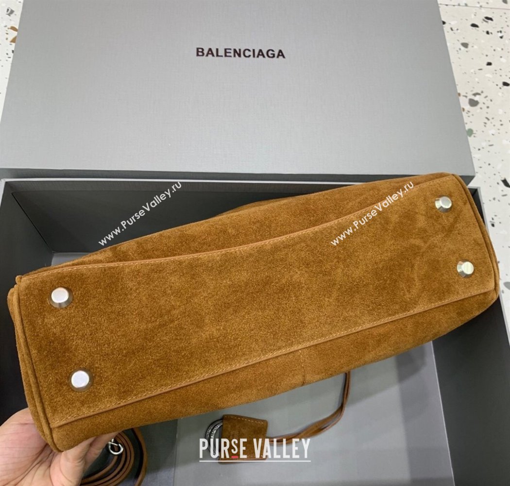 Balenciaga Rodeo Medium Handbag in suede, aged-silver hardware Camel Brown 2025 78972 (JM-250926087)