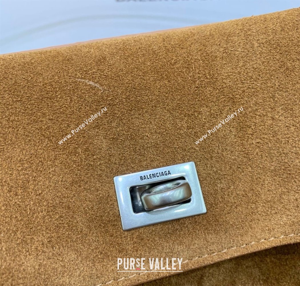 Balenciaga Rodeo Medium Handbag in suede, aged-silver hardware Camel Brown 2025 78972 (JM-250926087)