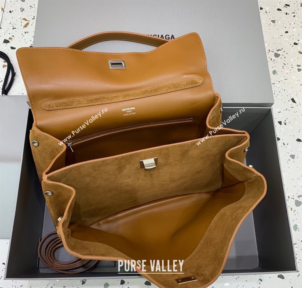 Balenciaga Rodeo Medium Handbag in suede, aged-silver hardware Camel Brown 2025 78972 (JM-250926087)